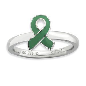 Silver Stackable Green Enamel Awareness Ribbon Ring Size 7